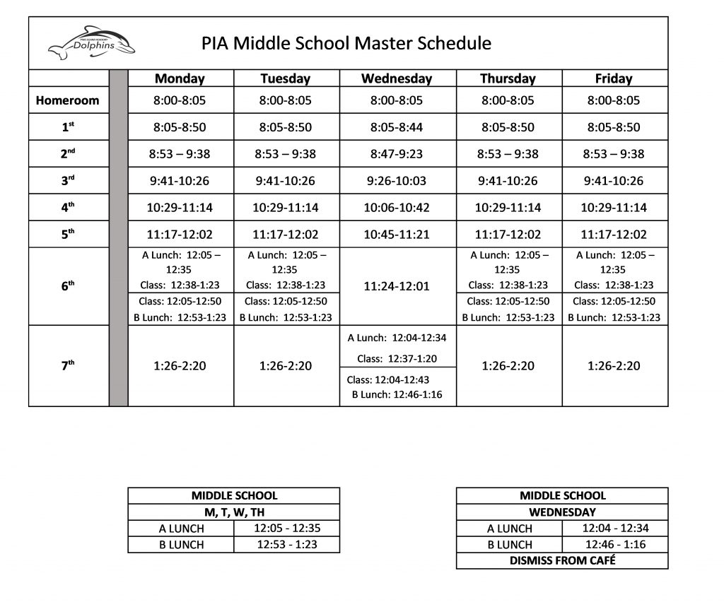 Middle School Bell Schedule Pine Island Academy