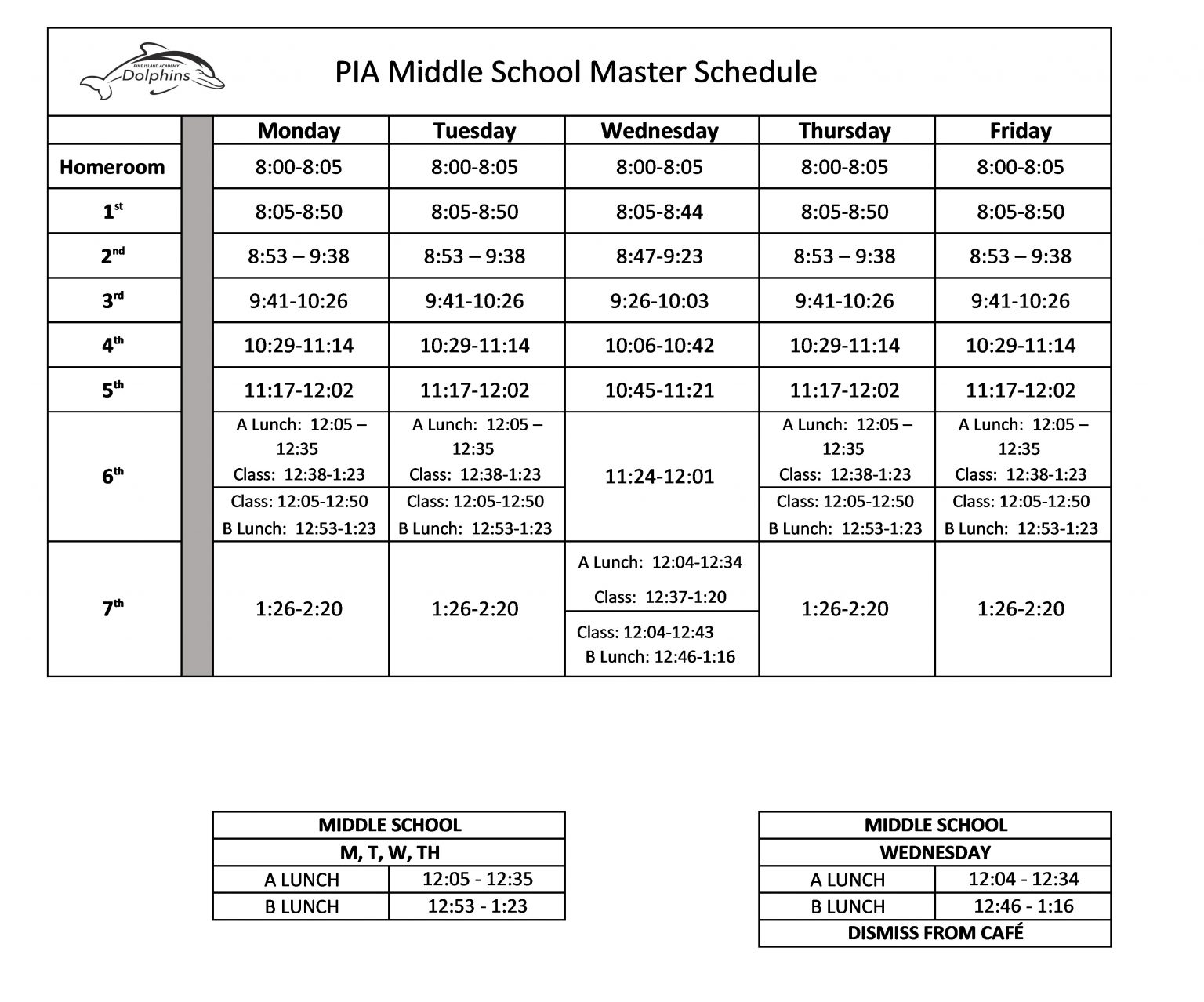Middle School Bell Schedule – Pine Island Academy